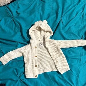 Cozy White Knit Baby Cardigan with Hood